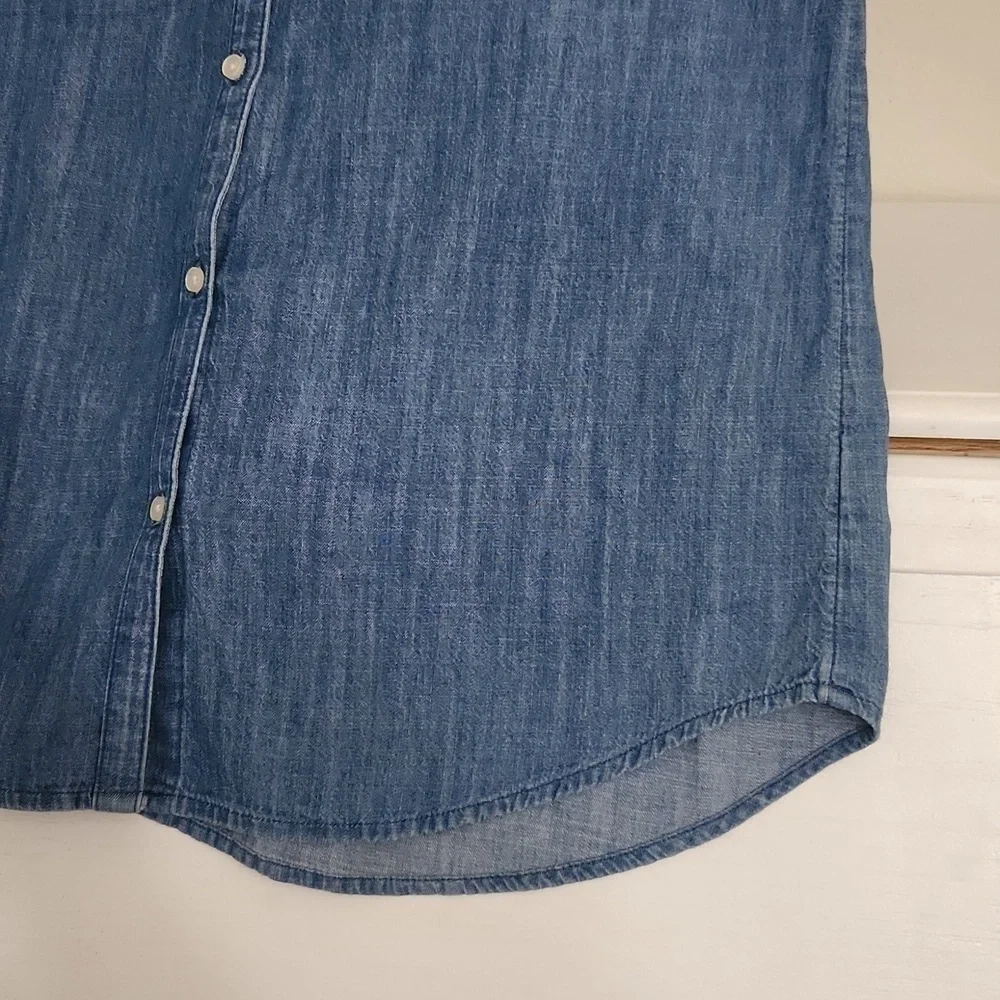 100%Cotton Chambray Cap-Sleeve Shirt Dress Size Medium Casual Lounge Coastal - Picture 8 of 11